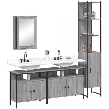 Conjunto de muebles de baño 4 piezas gris Sonoma madera multicapa