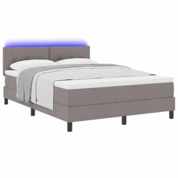 Cama tipo Box Spring con colchón y tiras LED taupé 140 x 190 cm tela