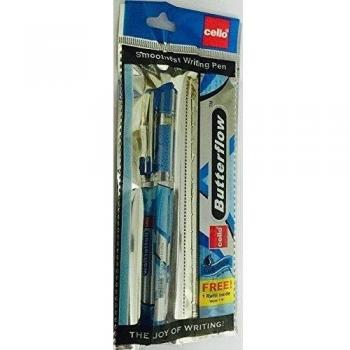 Violonchelo butterflow fácil escritura bolígrafos de punta de bola con libre recambio [Juego de 5], color azul
