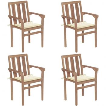 Stackable Garden Chairs with Cushions - Set of 4 Solid Teak Wood