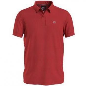 Tommy Jeans Men's Slim Fit Red Logo Polo Shirt, Short Sleeve, Cotton, Size M