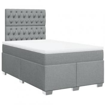 Cama Box Spring con colchón de tela gris claro 120x190 cm