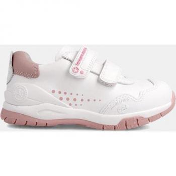 Biomecanics Andy - Zapatillas de piel unisex con doble cierre adherente, color blanco y rosa, deportivas escolares, gama bioevolution