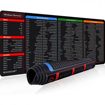 EXCO Large Extended Office Shortcuts Mouse Pad with Stitched Edge for Excel, PowerPoint, Word and Gaming