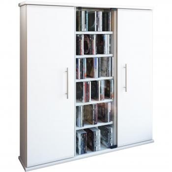 Estante Multimedia Santo Blanco 86 cm con Puerta de Cristal para 450 CDs o 195 DVDs