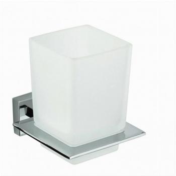 Porta Cepillos de Dientes con Vaso de Cristal para Baño, Diseño en Cubo 87213