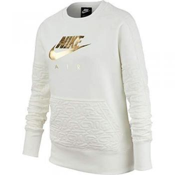 NIKE G NSW Air FLC Hooded Long Sleeve Top, Niñas, Sail/Metallic Gold, M