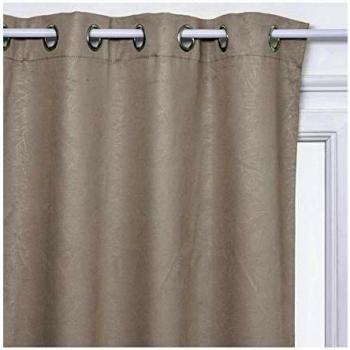 Cortina Blackout Beige de Lino con Motivo de Hojas en Relieve - 140 x 260 cm - Ojetes