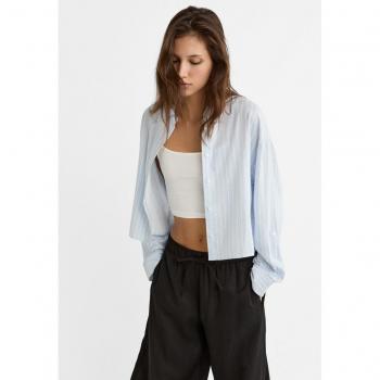 Sky Blue Short Linen Blend Shirt S