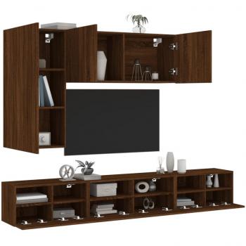 Mueble de TV de pared 5 piezas de madera de roble marrón multicapa