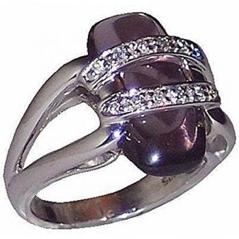 Sortija plata Ley 925m talla 13 rodiada piedra fina malva [2321]