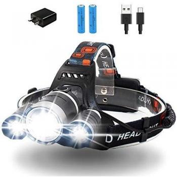 Linterna Frontal Led Recargable Alta Potencia Con 4 Tipos de Luz | Batería Dura Más de 6 Horas y Hasta 500 Metros | Luz Frontal Cabeza para Caza Camping Pesca Ciclismo Carrera y Más Deportes