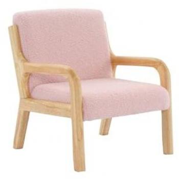 Sillón Infantil Escandinavo de Madera y Tela Borreguito Rosa, Lorens Kids, 45x43x50 cm