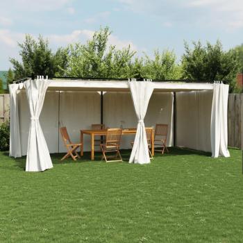Cenador con cortinas de acero color crema 6x3 m