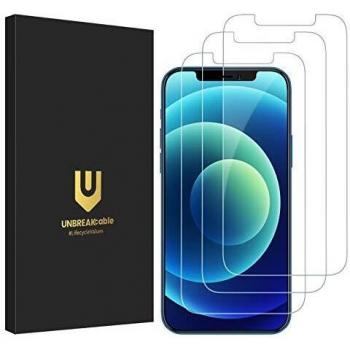 UNBREAKcable Protector Pantalla para iPhone 12/12 Pro [3 Unidades] - 9H Dureza Cristal Templado de Doble Defensa Compatible con iPhone 12/12 Pro [Sin Burbujas, Antiarañazos]