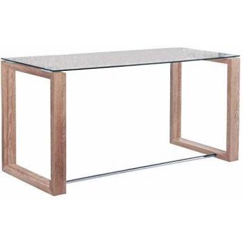 Adec - Mesa de Estudio Oficina Office, Cristal Transparente y Patas Oak