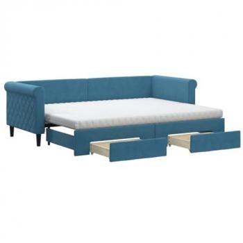 Sofá cama nido con cajones terciopelo azul 80x200 cm