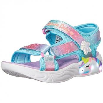 Sandalias Abiertas para Niña Skechers Unicorn Dreams con Luces, Color Morado/Multicolor, Tallas 28-35