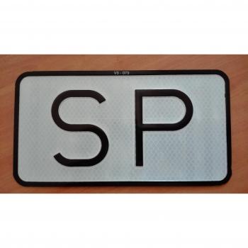 Cofan Placa SP V-9 Servicio público | Medidas 15 X 7,5 cm y 22,5 X 12 cm. | Fabricada en aluminio + laminado retro reflectante en color blanco