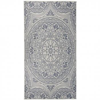 Alfombra de exterior de tejido plano 80x150 cm Color Gris, Taupé, Marrón y Rayas Azules - Alfombra de Piso para Sala de Estar, Dormitorio, Habitación, Salón