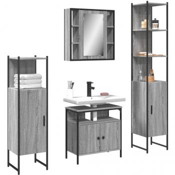Conjunto de muebles de baño 4 piezas gris Sonoma madera multicapa