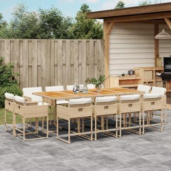Set Comedor de Jardín 13 Piezas con Cojines Polyrattan Beige