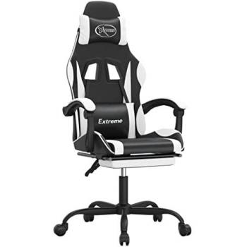 Silla gaming con reposapiés cuero sintético negro blanco