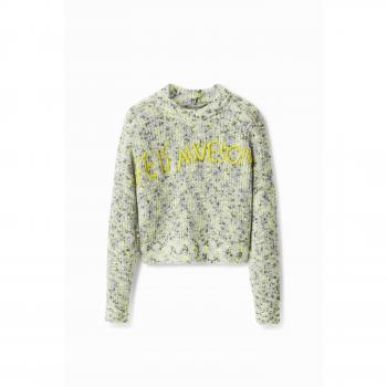 Desigual Green Round-neck Long-Sleeved Knitwear Sweater - Size L with Embroidered Logo and Contrasting Details