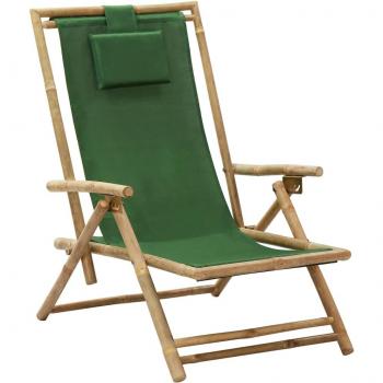 Silla de relax reclinable de bambú y tela verde