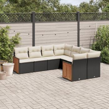 8-Piece Black Poly Rattan Garden Sofa Set with Cushions