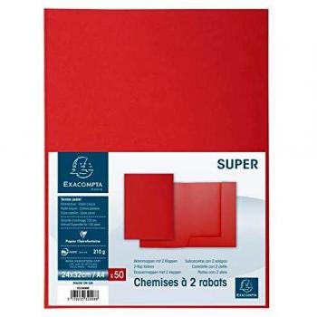 Paquete de 50 Subcarpetas con 2 Solapas SUPER 250 - 24x32 cm - Color Rojo - Exacompta