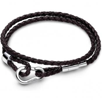 Pulsera de Cuero Trenzado Doble Marrón para Hombre Pandora Moments 593338C01-D2