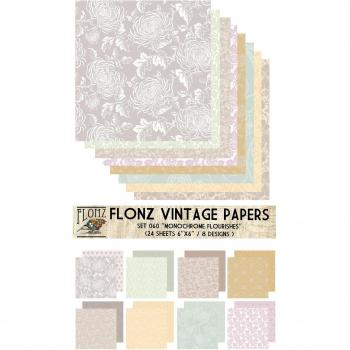 Paper Pack (24sh 6x6) Monochrome Flourishes FLONZ Vintage Paper for Scrapbooking and Craft