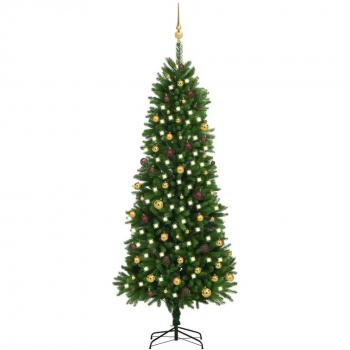 Árbol de Navidad artificial con luces LED y bolas verdes 240 cm