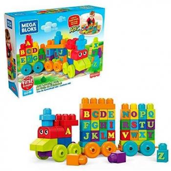 Mega Bloks ABC Learning Train Building Basics Set with 60 Multicolored Pieces for Toddlers Aged 1-3 Years
