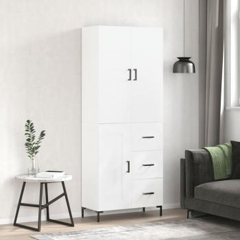 Aparador alto de madera contrachapada blanco 69,5x34x180 cm