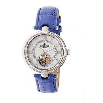Empress Stella Women's Automatic Semi-Skeleton MOP Leather Watch - Purple Genuine Leather Band