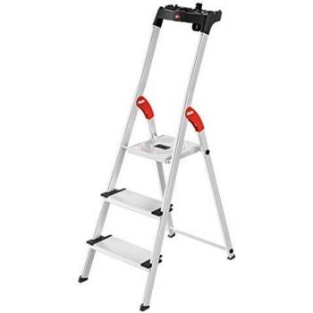 Escalera de Seguridad de Aluminio Hailo L80 ComfortLine, 3 Peldaños, Extra Anchas, Carga Máxima 150 kg