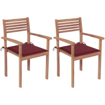Sillas de jardín 2 piezas con almohadas de madera de teca en color rojo tinto