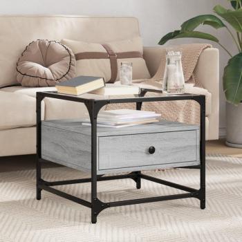 Mesa de centro Sonoma gris con tapa de vidrio 50x50x45 cm acero