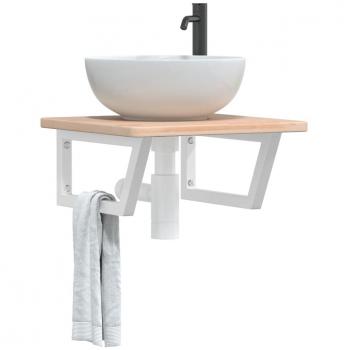 Estante de lavabo de pared de acero y madera maciza de roble marrón vidaXL