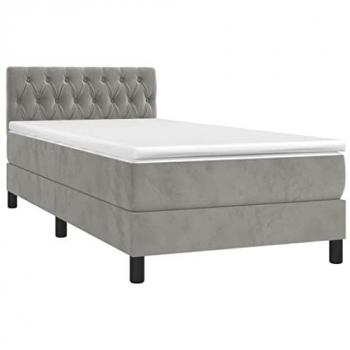 Cama box spring colchón y LED terciopelo gris claro 90x200 cm