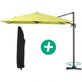 Parasol Lateral de jardín Alu Sun 3 – Cuadrado – 3 x 3 m – Verde + funda protectora