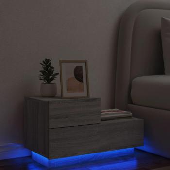 Mesita de noche con luces LED 70x36x40,5 cm en Blanco, Negro y Roble Sonoma - Mesita para habitación, dormitorio, salón y estudio