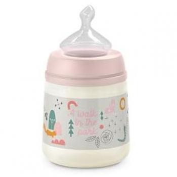 Biberón Suavinex de 150 ml con Tetina Anatómica de Silicona, Anticólico, Flujo Medio (M), para Bebés de 0 a 6 Meses, color Rosa
