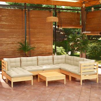 8-Piece Garden Lounge Set with Cream Cushions Solid Pinewood