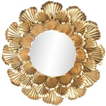 Espejo de pared dorado con forma de hoja de planta 76,5 x 8 x 76,5 cm