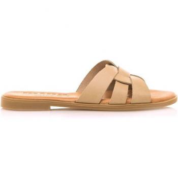 Mustang - Sandalias Planas Maria Beige para Mujer de Piel con Tiras Cruzadas, Punta Redonda y Diseño Abierto sin Cierre