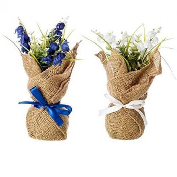 Pack 2 Plantas Plástico en Maceta Tela de Saco Blanco y Azul - DAMDAM GO