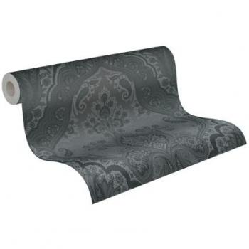 Papel Pintado Vliestapete Mi Hogar, Mi Spa - Diseño Barroco Ornamental con Brillo, Fondo Mate Liso, 0.53 x 10.05 m